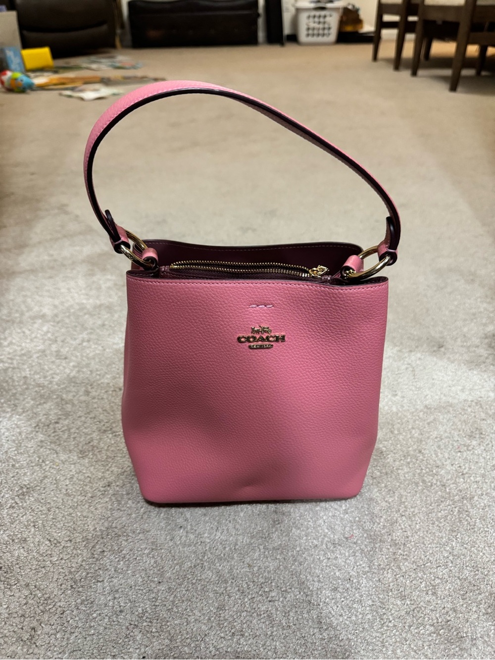 Coach Pink Pebbled Leather Shoulder Tote with Gold Hardware